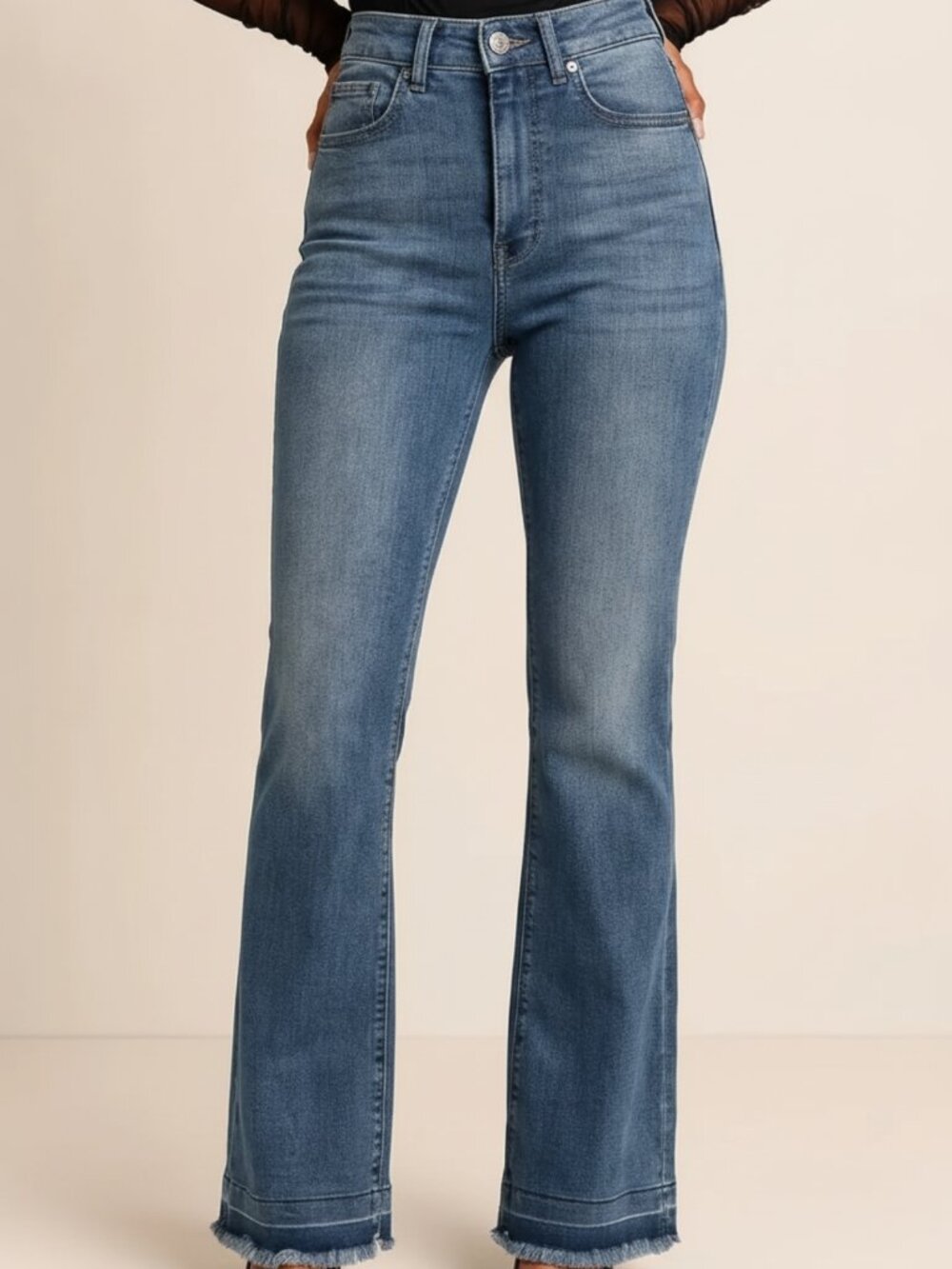 Express Stretch+ Denim Perfect Boot High Rise Flared Jeans with Frayed Hem